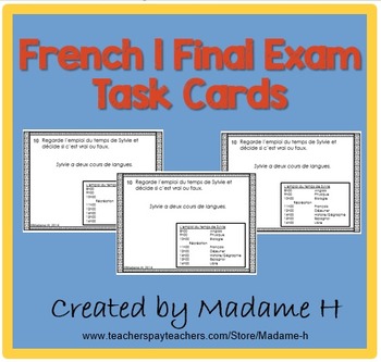 Preview of French 1 Comprehensive Final Exam Review Task Cards: 100 Practice Questions
