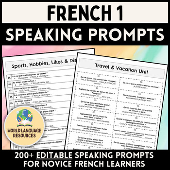 Preview of French 1 Speaking Prompts for Novice French Students