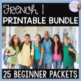 French 1 printable bundle of worksheets for beginning students