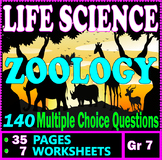 Life Science. Zoology. 7 Worksheets. 140 Questions. Grade 7