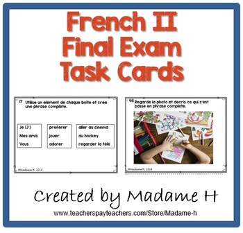 Preview of Comprehensive French 2 Final Exam Review Task Cards: 100 Practice Questions