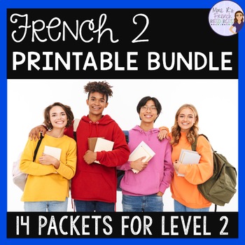 Preview of French 2 printable bundle of worksheets for beginning core French students