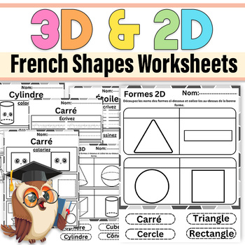 Preview of French 2D and 3D Shapes Worksheets Shape | Géométrie Les formes et les solides