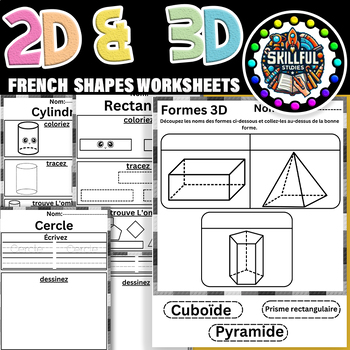 Preview of French 2D and 3D Shapes Worksheets Shape | Géométrie Les formes et les solides