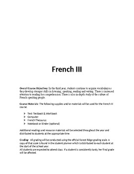 Preview of French 3 - Sample Syllabus