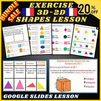 Preview of French 3D-2D Shapes Bundle- Geometry -Math - Google Slides Lesson - Exercises