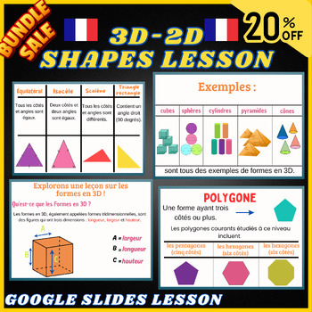 Preview of French 3D-2D Shapes Bundle- Geometry - Math - Google Slides Lesson - Measurement