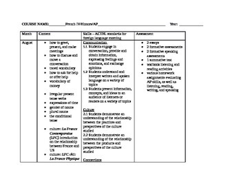 Preview of French 4 curriculum map sample