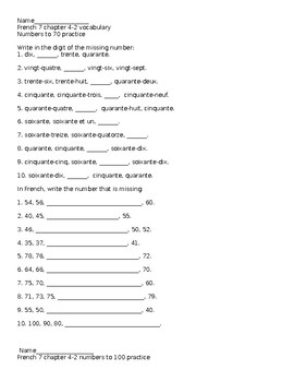 Printable French numbers 1 to 30 worksheet