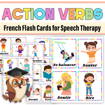 Preview of French Action Verbs Flashcards | Action Verbs Vocabulary | Les verbes d'action