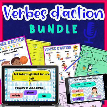 Preview of Identify French Action verbs practice Verbes d'action Worksheets Google Slides