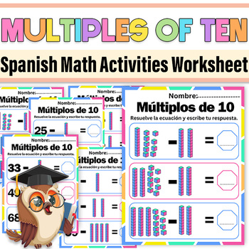 Preview of Spanish Subtract Multiples of Ten Worksheets|Multiples of Ten First Grade Math