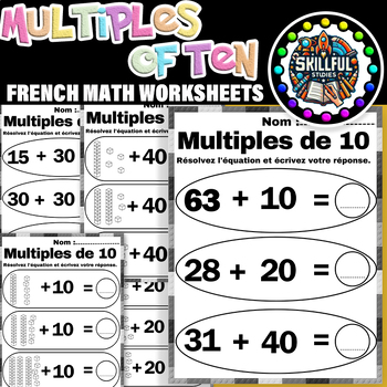Preview of French Addition Multiples of Ten Worksheets|Multiples of Ten First Grade Math