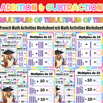 Preview of French Addition & Subtract Multiples of Ten Worksheets First Grade Bundle