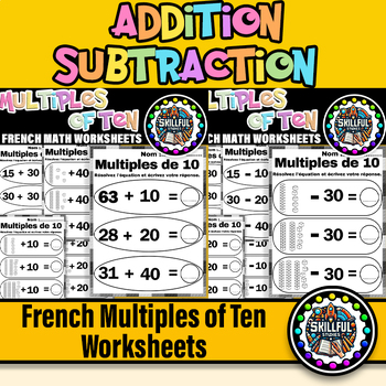 Preview of French Addition & Subtraction Multiples of Ten Worksheets First Grade
