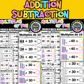 Preview of French Addition & Subtraction Multiples of Ten Worksheets First Grade