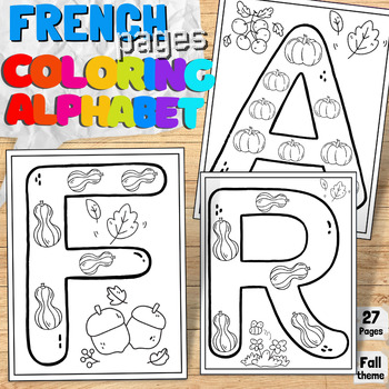 Preview of French Alphabet A - Z Coloring Pages Autumn & Fall Pumpkin Theme Coloring Book