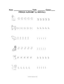 Preview of French Alphabet Animal PUZZLES & WORKSHEETS