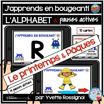 Preview of French Alphabet Boom Cards with Spring Brain Breaks | L'alphabet et Le printemps