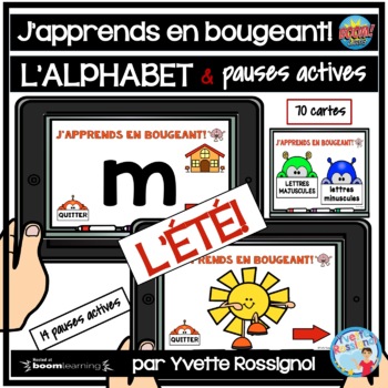 Preview of French Alphabet Boom Cards with Summer Brain Breaks | L' Alphabet français L'été