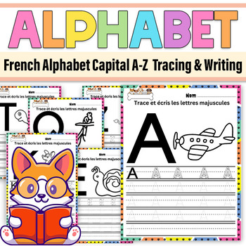 Preview of French Alphabet Capital A-Z Tracing Dog themed|Writing Alphabet A to Z Worksheet