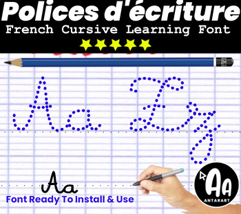 Preview of French Alphabet Cursive Font -Dotted- ( Police d'écriture cursive française )