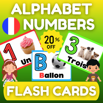 Preview of French Alphabet Letters & Numbers Bundle - Printable Flash Cards For Kids