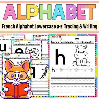 Preview of French Alphabet Lowercase a-z Tracing & Writing Dog themed|Alphabet Worksheet