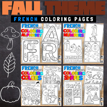Preview of French Alphabet, Numbers, Colors and Shapes Coloring Pages Autumn / Fall Bundle