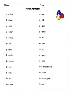 Preview of French Alphabet worksheet for Distance Learning