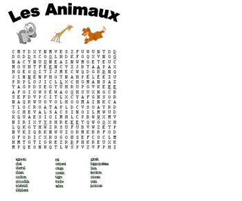 French Animal Word Search by World Language Classroom | TPT