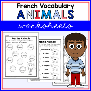 Preview of French Animals Vocabulary Worksheets Les Animaux en Français