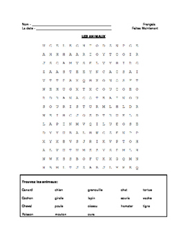 French Animals Wordsearch by The Sassy Language Teacher | TPT