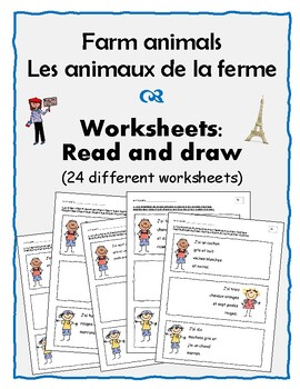 Preview of French – Animaux de la ferme / Farm animals – 24 Worksheets – Read and Draw
