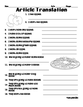 French Articles Partitive Definite Indefinite 50 Sentences For Translation