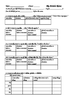 Preview of French Articles, Possession Notes