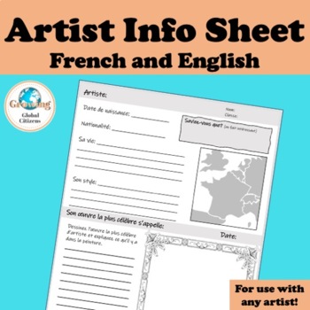 Preview of French Artist Bio Worksheet / Art et des artistes français