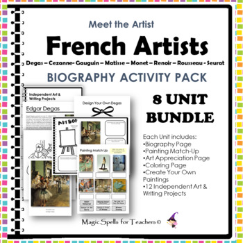 Preview of French Artists Biography and Art Activities Unit - 8 Units - Close Reading & Art