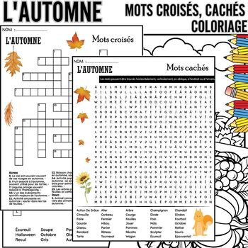 Preview of French Autumn - L'Automne ,Word Search ,Crosswords & Coloring Pages...