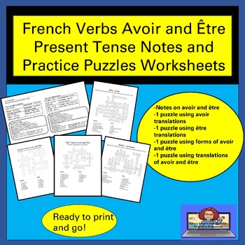 Preview of French Avoir and Être Present Tense Notes Puzzles Worksheet