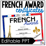 French Award Certificates EDITABLE | FSL classroom rewards