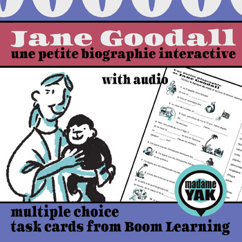 Preview of French BOOM Cards Jane Goodall Une petite biographie interactive
