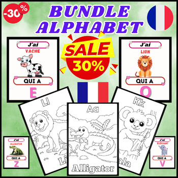 Preview of French Animals Coloring Sheets- Coloring Book- I Have, Who Has- Alphabet Bundle