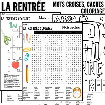 Preview of French Back to School - La Rentrée ,Word Search ,Crosswords & Coloring Pages...