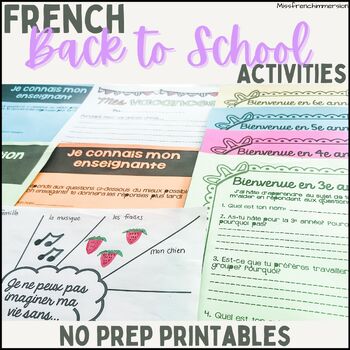 Preview of French Back to School NO PREP Activities - Activités: Rentrée Scolaire