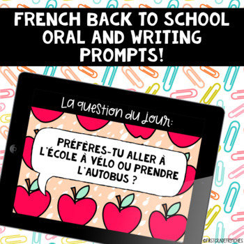 Preview of French Back to School Oral Prompts | La Question Du Jour 