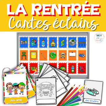 Preview of French Back to School Vocabulary Flash Cards |  Étude de mots cartes La rentrée