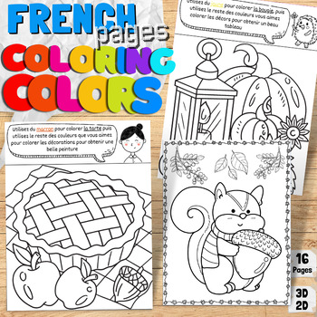 Preview of French Basic Colors Coloring Pages Autumn & Fall Pumpkin Theme Coloring Book