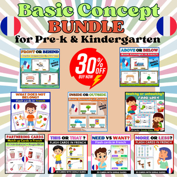 Preview of French Basic Concepts Speech Therapy.Task Cards Bundle for PRE-K & Kindergarten