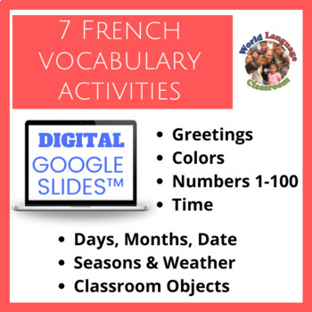 Preview of French Beginner Topics Digital, Google Slides™ Vocabulary Activities Bundle